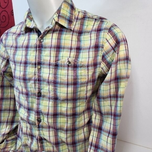 Guess Yellow Plaid Collared Button Up Shirt - Picture 5 of 10